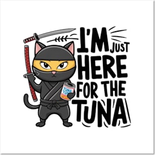 One design features a sneaky ninja cat with a katana in one hand and a can of tuna in the other. (4) Posters and Art